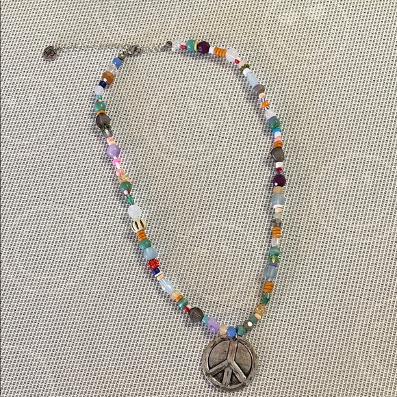 Plunder Jewelry - Plunder Colorful Beaded Necklace with Silver Peace Charm